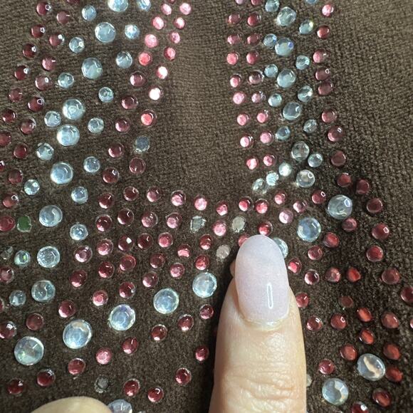 T Party Brown Velour Rhinestone Crown Hoodie M Y2K Juicy McBling Zip Jacket - Picture 15 of 16